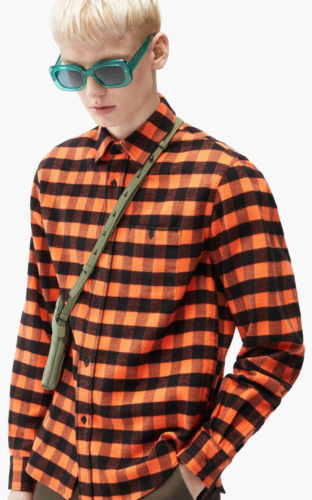 Kenzo Check print casual Camisa Hombre Naranjas | 0537841-NZ